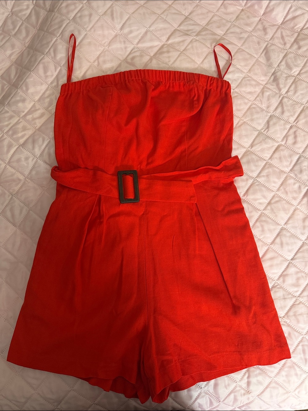 Monteau Red Strapless Belted Romper
